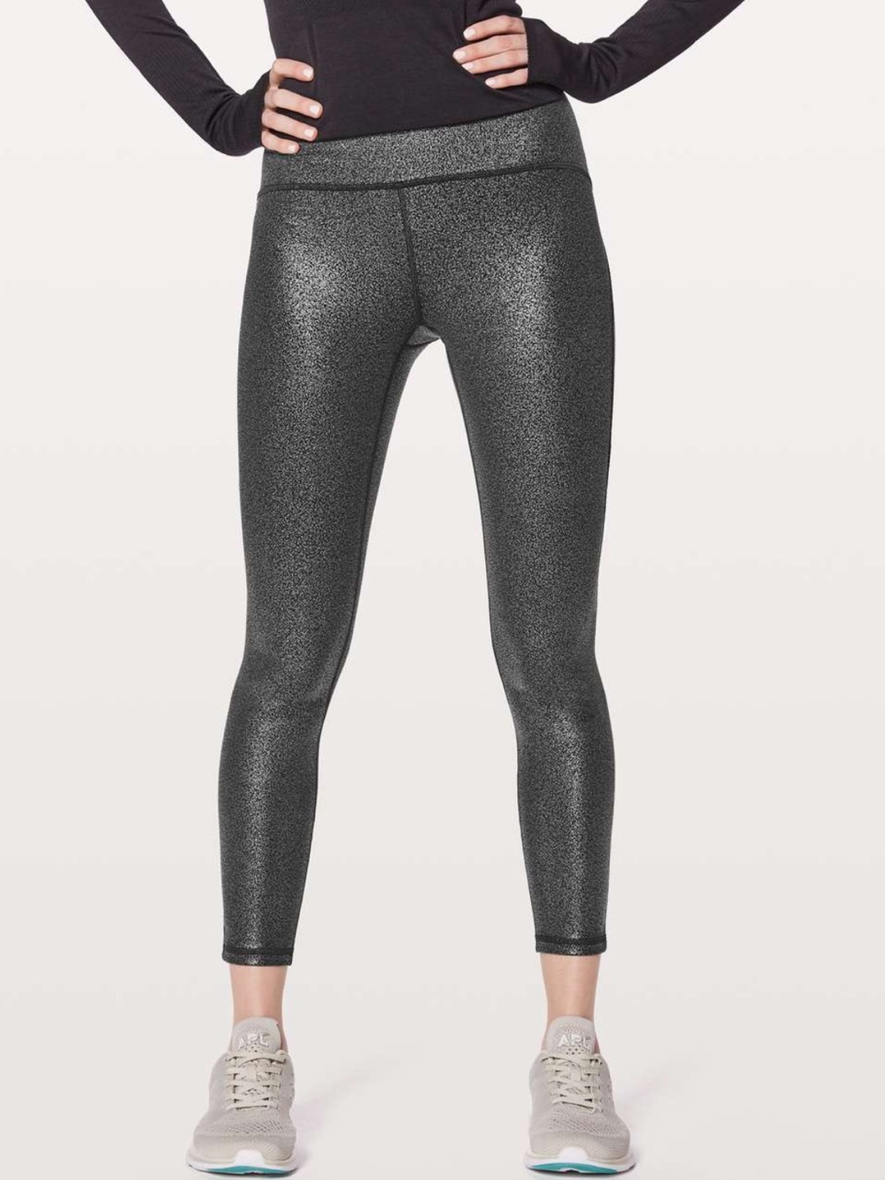 Lululemon Train Times 7/8 Pant 25" Black Silver Shimmer Mesh Yoga‎ Athleisure
